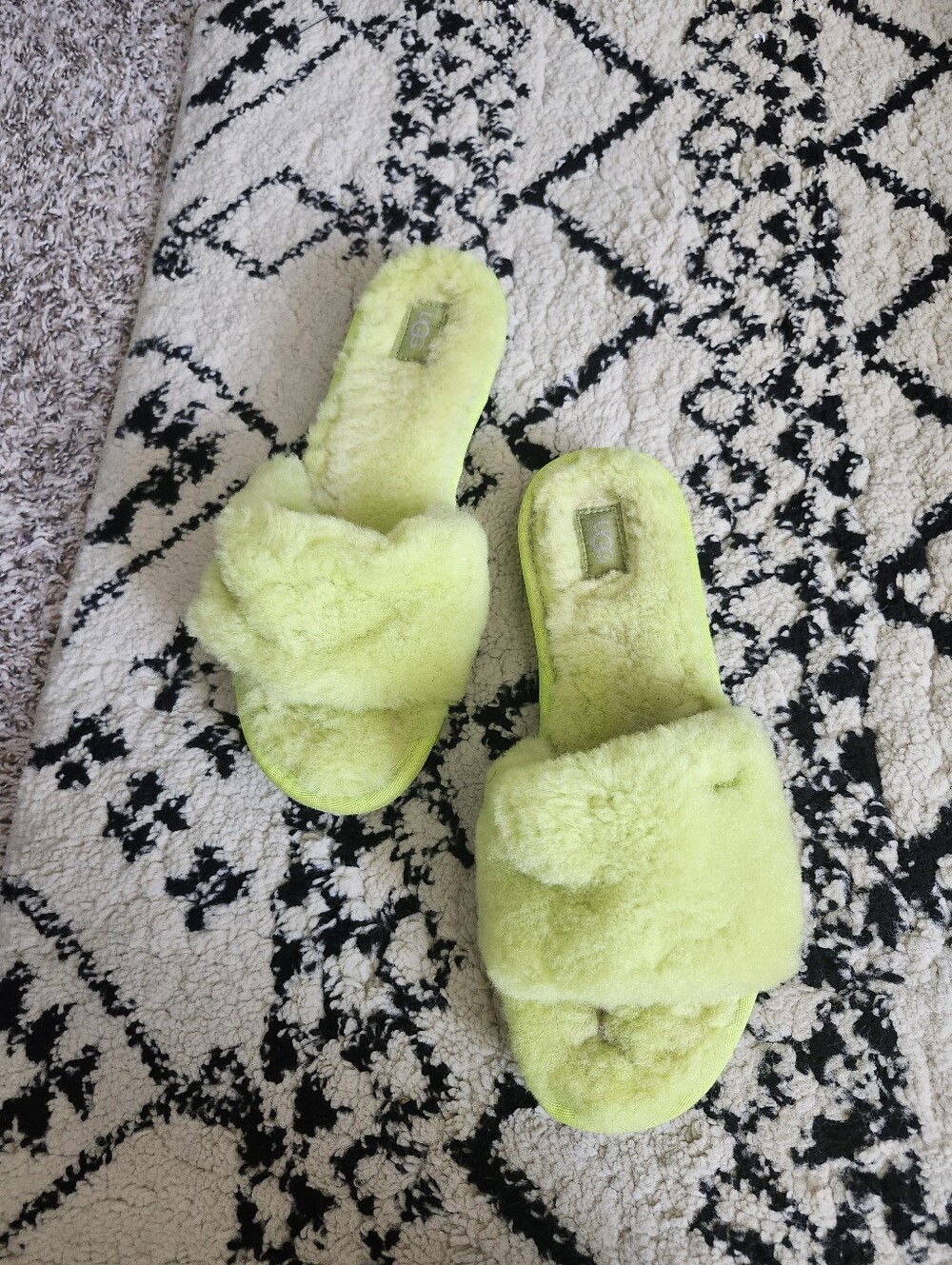UGG Neon Lime Fuzzy Slide Slippers